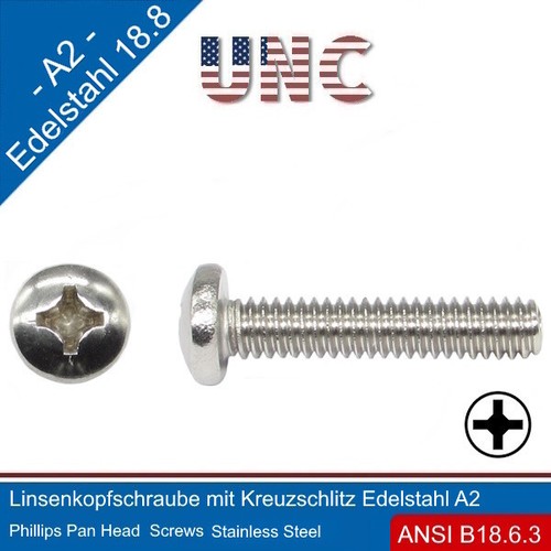 Tornillos de cabeza de lente 1/4-20 UNC con ranura en cruz Phillips acero inoxidable A2 | 304, - Imagen 7 de 16