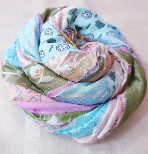 AMZ Pastel 42 Yards Unstitched Sari Art Silk Yarn Ribbon Tassels SKEINS Shades - Picture 5 of 8