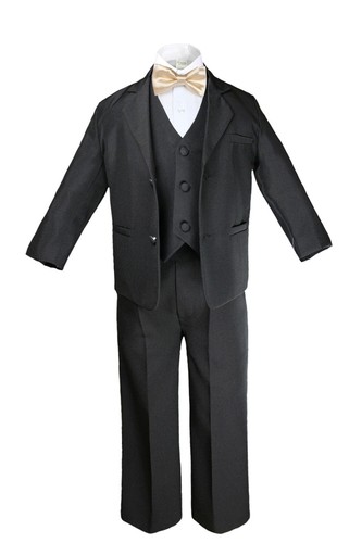 9 Color Pick Bow Tie + Baby Toddler Boy 6pc Black Formal Wedding Suit Tuxedo - Picture 39 of 50