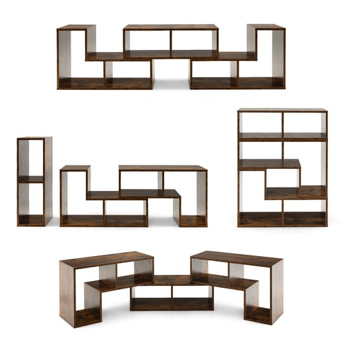 3 Pieces TV Console Stand Modern Entertainment Center Storage Bookcase Brown - Picture 10 of 10