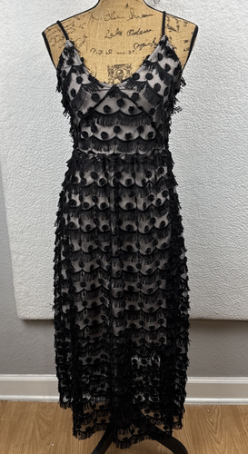 Women's NEW  Black Lace Fringe Maxi Dress Gothic Bohemian Witchy whimsigoth READ - Picture 1 of 24