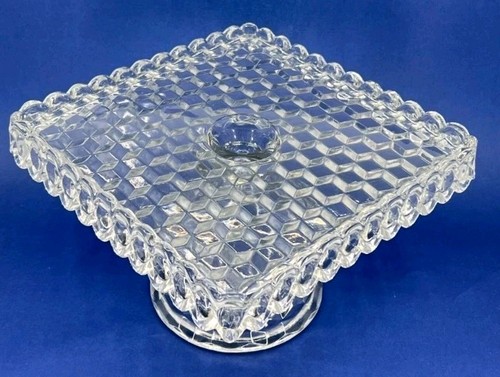 Fostoria American Square Kubist Podest Kuchenständer mit Rum Brunnen Vintage #2056 - Bild 11 von 12