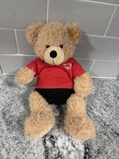 Steiff Flynn Teddy Bear Golden Brown 10  Plush Knopf im Ohr Collect Red Shirt