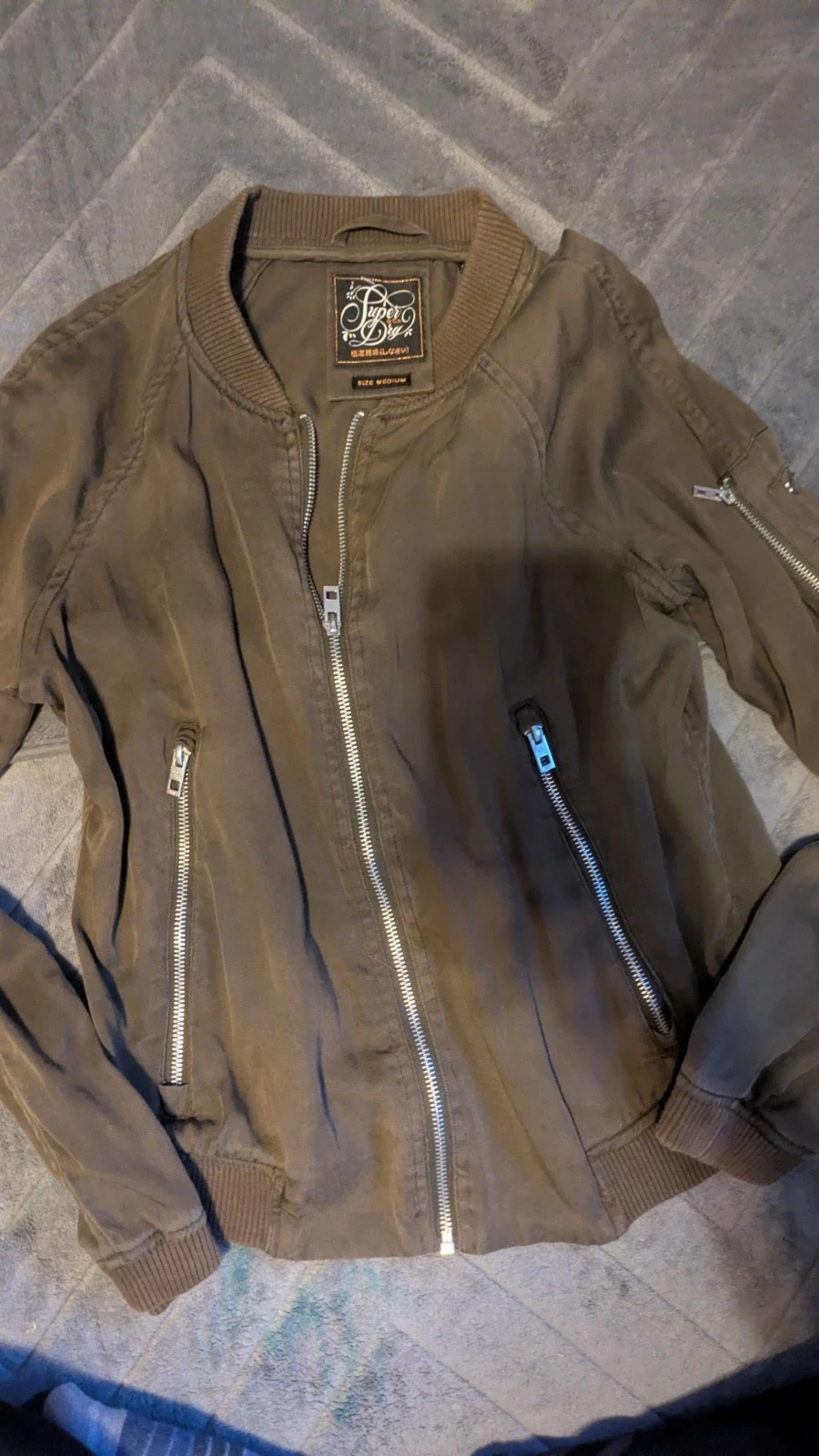 Superdry Military Bomber Jacket Mens M Green Zip Windbreaker
