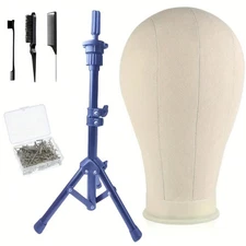 Canvas Block Wig Head with Tripod Stand Mannequin Head for Wigs T Pins Brush