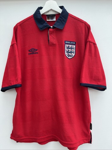 England 2000 Away Football Shirt Umbro Red Short Sleeve Mens Large L