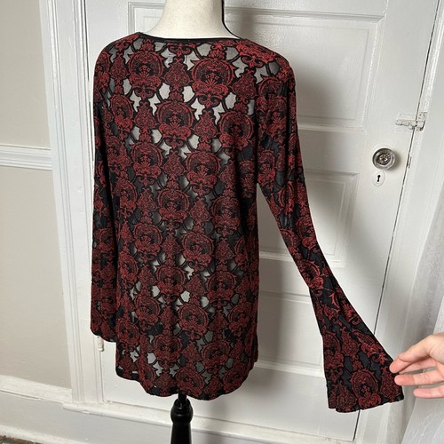 Vintage DB Sport Damen transparente Samt Ausbrenner Bluse Fairy Whimsigoth Y2K Lg - Bild 6 von 16