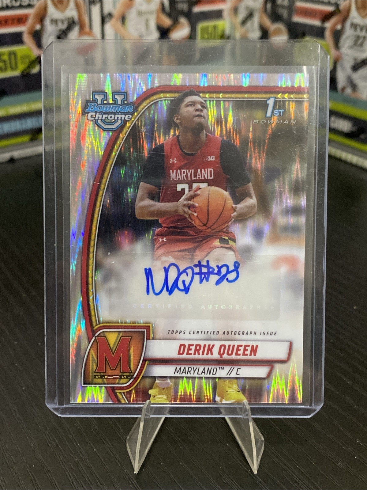 Derik Queen Auto Stealth 1st Bowman Chrome U 2024-25 Maryland #19 PELICANS