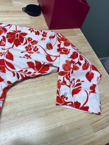 Zara Womens Large White with Red Flowers Shirt Dress Ruffle Hem Long Sleeve Belt - Picture 7 of 13