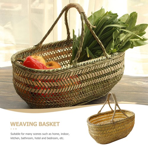 Bamboo Shopping Basket Harvest Baskets for Gathering Vegetables Garden - Foto 4 di 12