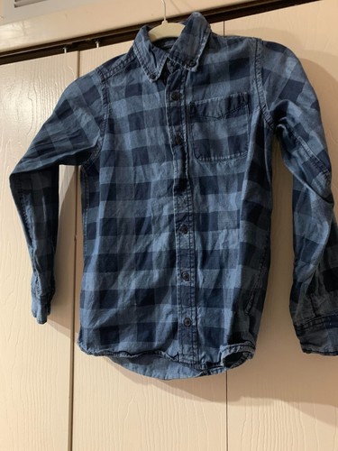 OshKosh Boys Button Down Long Sleeve Checkered Blue Shirt Pocket Size 12 - Picture 1 of 7