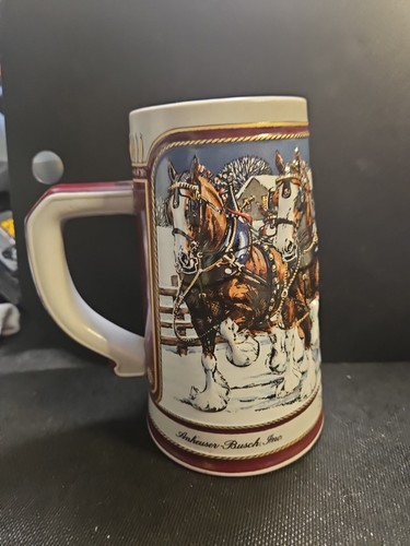 1989 Budweiser Clydesdale Collector Holiday Beer Stein Anheuser Busch - Picture 1 of 12