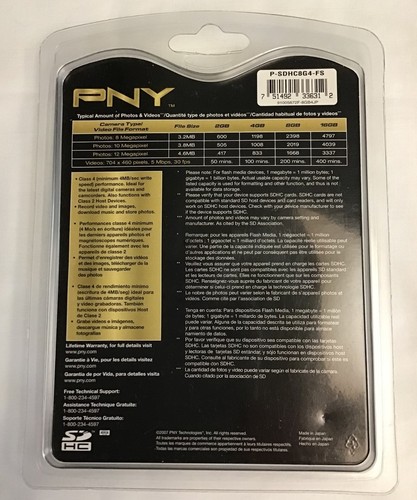PNY 8GB Class 4 Secure Digital High Capacity Flash Card (P-SDHC8G4-FS) - Picture 2 of 2