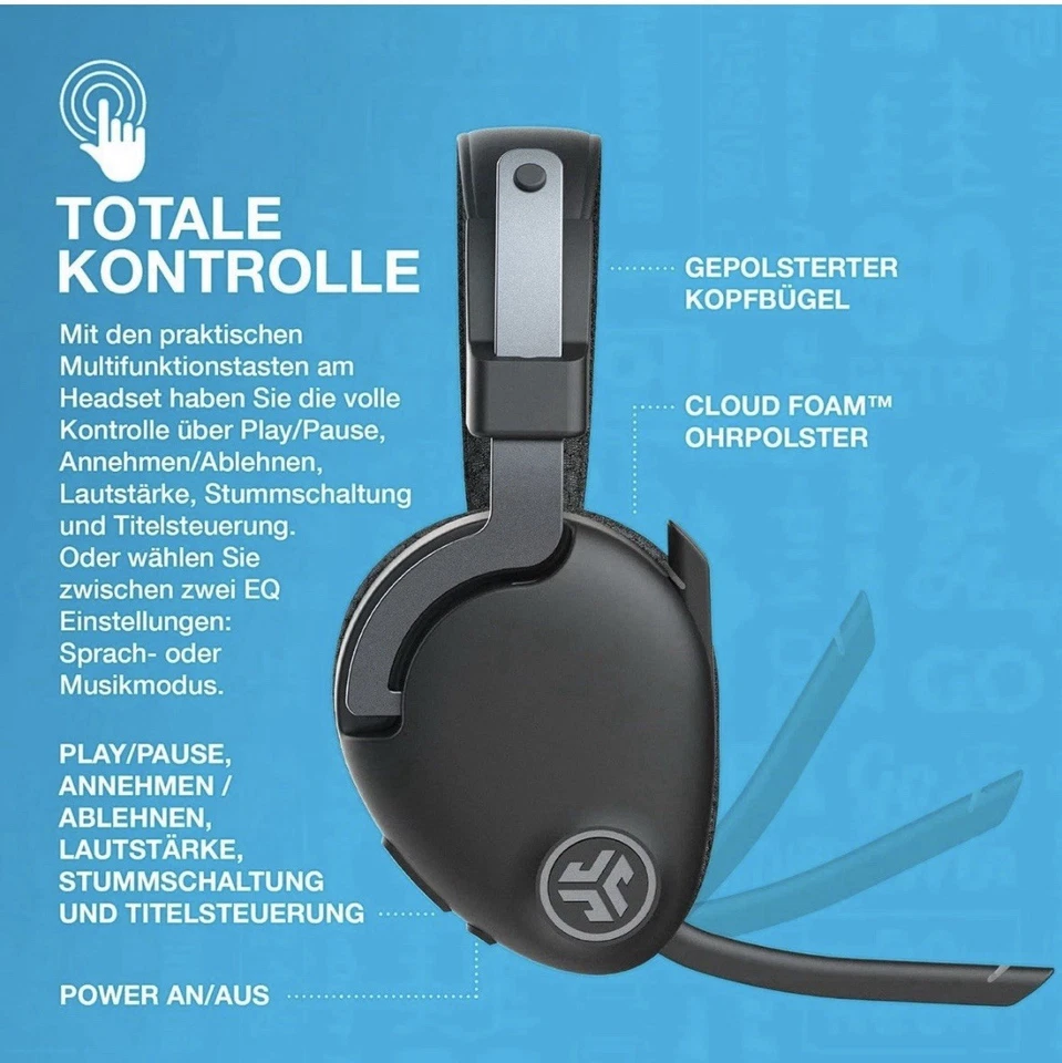 JLab JBuds Work Wireless Headset with Microphone Over Ear Computer Headsets 60HR - Image 3 of 4