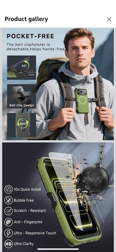 MyBat Pro Maverick Case iPhone 17 Pro Max MagSafe Holster Tempered Glass Green - Picture 10 of 12