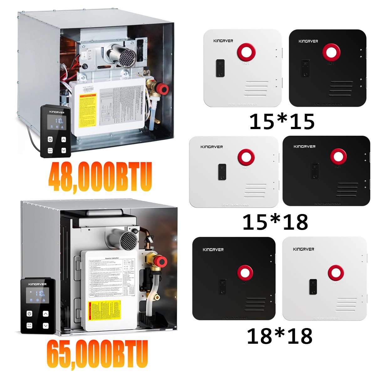 48K-65K BTU RV Tankless Water Heater For All RVs, 3 Door Size: 15*15/15*18/18*18