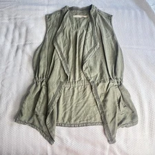 Max Jeans Womens Small Vest Top Sleeveless Olive Green Woven Open Cinch Waist