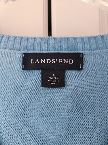 Lands End maglione gilet uomo L 42 44 scollo a V blu chiaro misto cotone cashmere - Foto 4 di 9