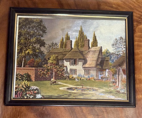 Vintage Dufex Foliendruck 9x7 englische Cottage Szene F.J. Warren England gerahmt - Bild 6 von 9