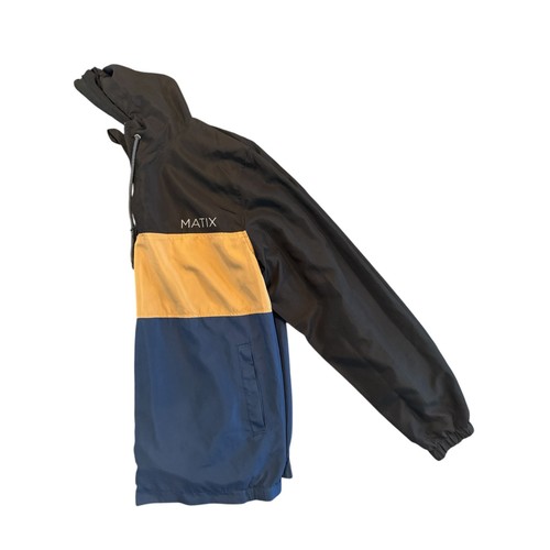Matix Men’s Large Colorblock Windbreaker Jacket Black Yellow Blue Pullover Hood - Picture 6 of 6