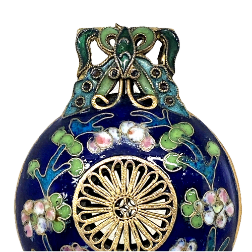 Vintage Chinese Cloisonne Pendant Enamel Butterfly Floral Gold Tone Pendant - Picture 11 of 22