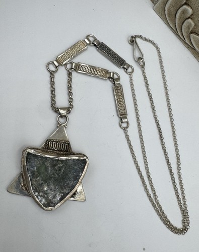 Native Sterling Silver Set Raw Green Opal Necklace Brooch Earrings 86g OOAK - Picture 14 of 17