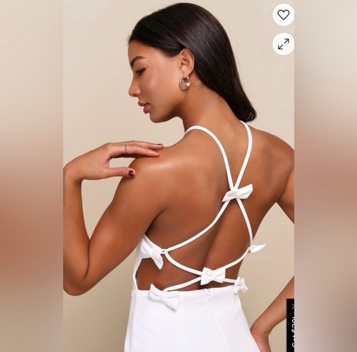 Lulus Glamorous Adornment Ivory Halter Strappy Bow Midi Dress-Medium-NWT - Picture 3 of 10