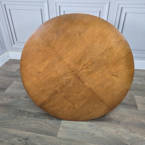 Antique Round Quad Veneer Coffee Side Table With Pad Feet Queen Anne Legs - Picture 14 of 24