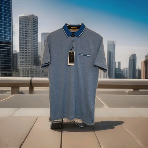 Denim & Flower Ricky Singh Herren Kurzarm Piqué Poloshirt Blau Größe M
