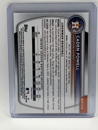 2025 Bowman Chrome - Caden Powell /250 1st Purple Wave Refractor #BCP-212 Astros - Picture 2 of 2