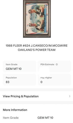 Jose Canseco Mark McGwire BASH BRO PSA 10 GEM MINT 1988 Fleer Low POP - Bild 6 von 6