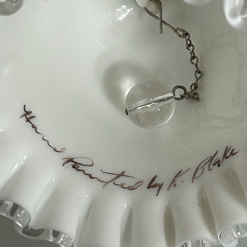 Vtg Fenton Glass Violets in Snow Spanish Lace Silver Crest Bell Artist Signed - Picture 8 of 10