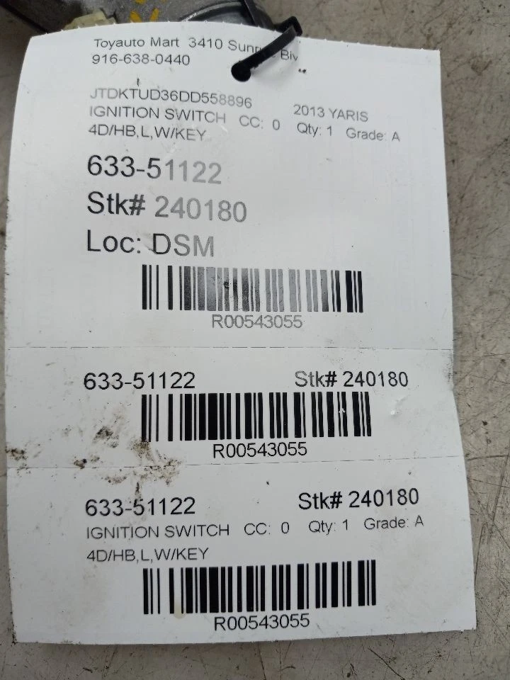 INTERRUPTOR DE ENCENDIDO CONVENCIONAL TOYOTA YARIS L 12-19 CON LLAVE VIN B3 Foto 4 de 4