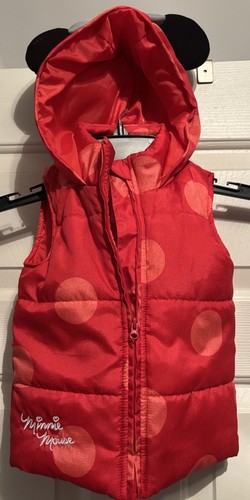Disney Girls Minnie Mouse Puffer Vest Size 18 Mo Red Black Zip Up - Picture 3 of 7