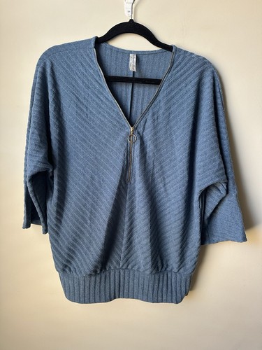 PerSeption Concept Womens O Ring Sweater Rib Knit Stretchy Dolman 3/4 Sleeve