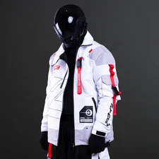 Cyberpunk Techwear Parka Jacket Windproof Streetwear – TECHRACER Wraith White