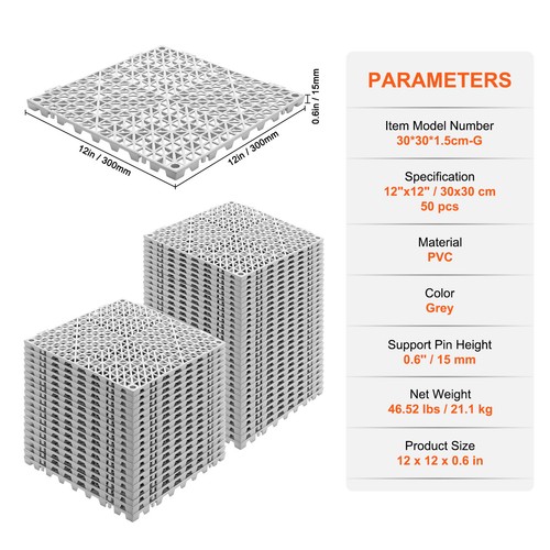 Interlocking Drainage Floor Mat 12" x 12" PVC Non-Slip Floor Tiles 50 Pack - Picture 7 of 12