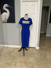 Calvin Klein Women Large Cotton Blue Midi Dress