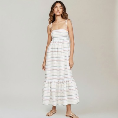 Zimmermann Zinnia Dress Sz 1 (AU 10 / US 6) White Embroidered Striped Beach NWT