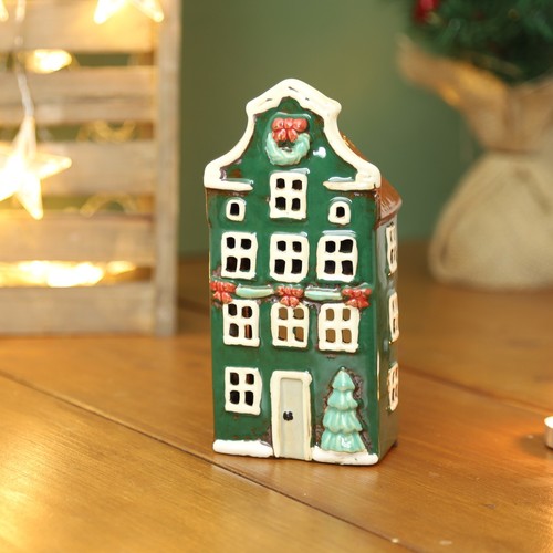 Keramik Weihnachten Teelichthalter Landhaus Dorf Szene Stadthaus Xmas Ornament - Bild 2 von 10