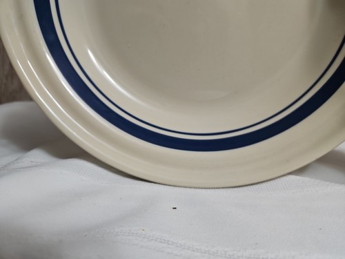 R.R.P. RRP ROSEVILLE POTTERY cream w/Blue Stripes Stoneware PIE PLATE, 9.5", VTG - Picture 8 of 11