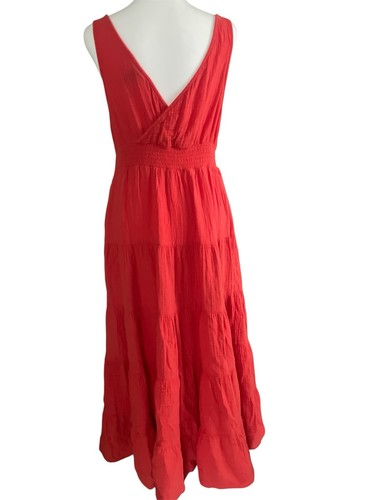 Universal Thread rot ärmellos Stufen Maxikleid Damen M Gaze Baumwolle V-Ausschnitt - Bild 3 von 8