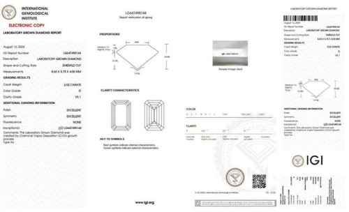 2.02 Ct Emerald Cut IGI Certified Loose Lab Grown CVD Diamond D Color VS1 - Picture 6 of 6