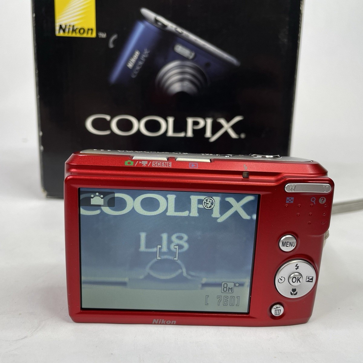 Nikon COOLPIX L18 8.0MP Digital Camera 3x Zoom RED & 4GB SD Card 