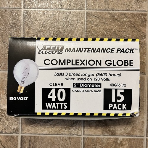 Box of 15 Bath & Vanity Feit Bulbs, 40W, Clear Candelabra, G16 1/2 - Picture 1 of 7