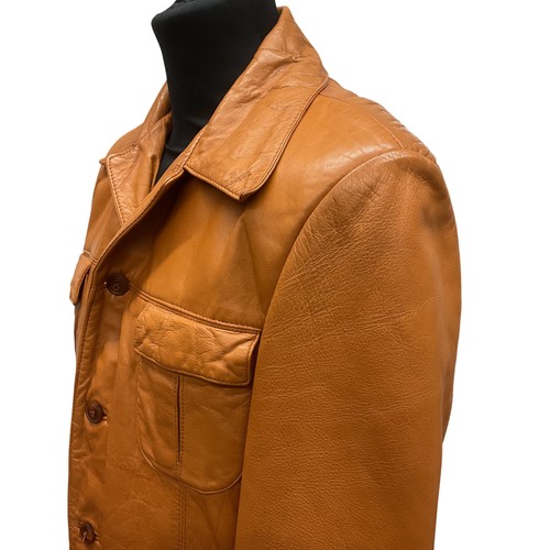 Vintage Jeno De Paris Men's Leather Jacket Button Front Rust Tan Brown Size 42 - Picture 8 of 19