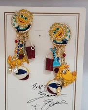 Lunch at The Ritz "Life’s a Beach" Earrings • Sun Crab Beach Ball Dangle Clip-On