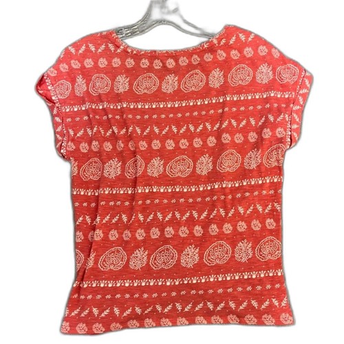 Lucky Brand Top M Coral White Cap Sleeves Botanical Paisley Print Boho Chic - Picture 5 of 5