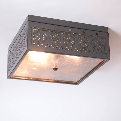 Irvin's Country Tinware Square Ceiling Light with Chisel in Country Tin - Picture 2 of 3