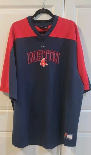 BOSTON RED SOX Men Navy Red V Neck Pullover Baseball Jersey Shirt 3XL Nike MLB - Picture 1 of 9